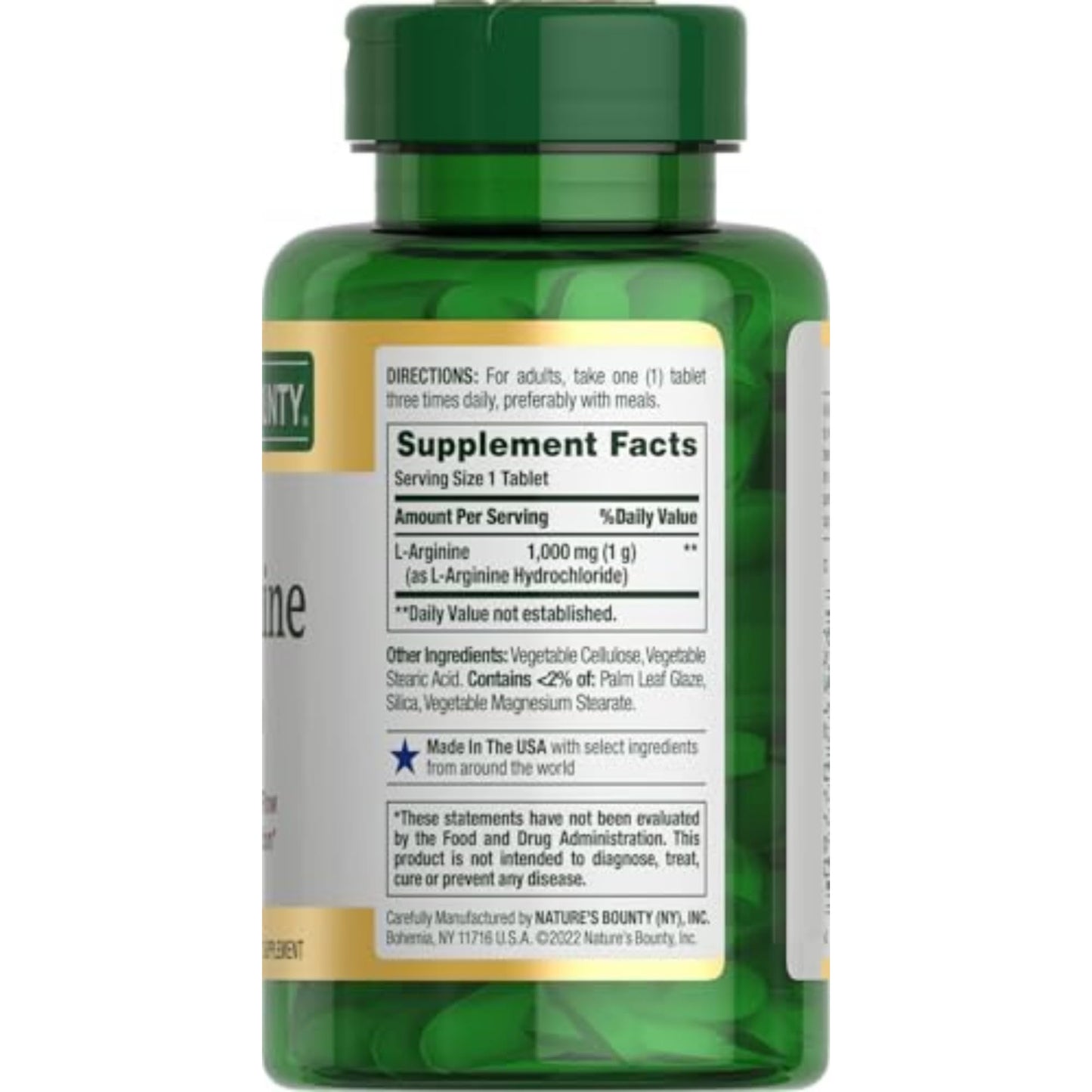 Nature’s Bounty L-Arginine 1000mg for Supporting Blood Flow and Vascular Function - Non-GMO, Gluten Free, 50 Tablets