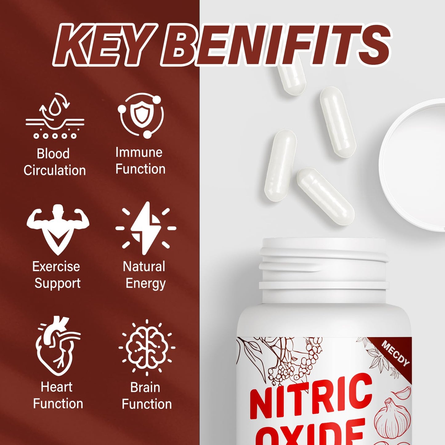 Nitric Oxide Supplement for Men with Nitric Oxide Precursor & Nitric Oxide Phytonutrients Blend, Nitric Oxide Enhancer 2255mg Per Serving-Circulation, Heart, Immune & Muscle Health, 90 Capsules