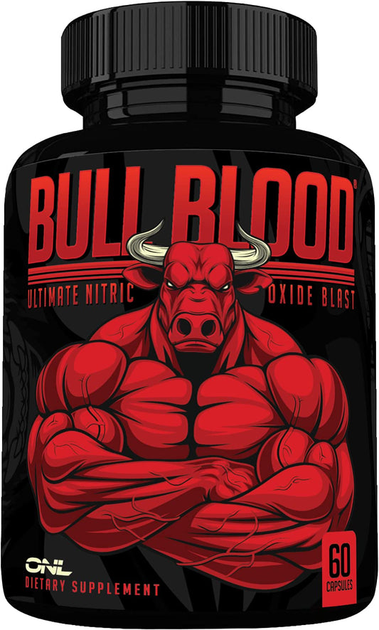 Bull Blood Nitric Oxide Supplement for Men - Nitrous Oxide Booster - L Arginine Pills - Pre Workout & Blood Flow for Men - Nitric Oxide Booster for Enhancing Male Strength & Energy - 60Ct