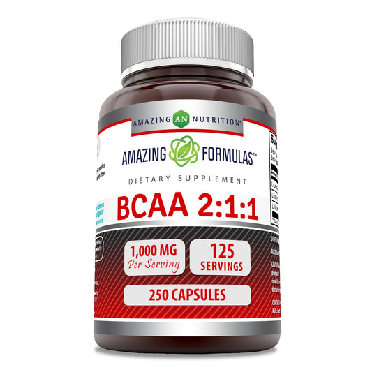 Amazing Formulas BCAA 2:1:1 1000 Mg Per Serving | Capsules Supplement | Branched Chain Amino Acids | Made in USA (1 Pack, 250 Count)