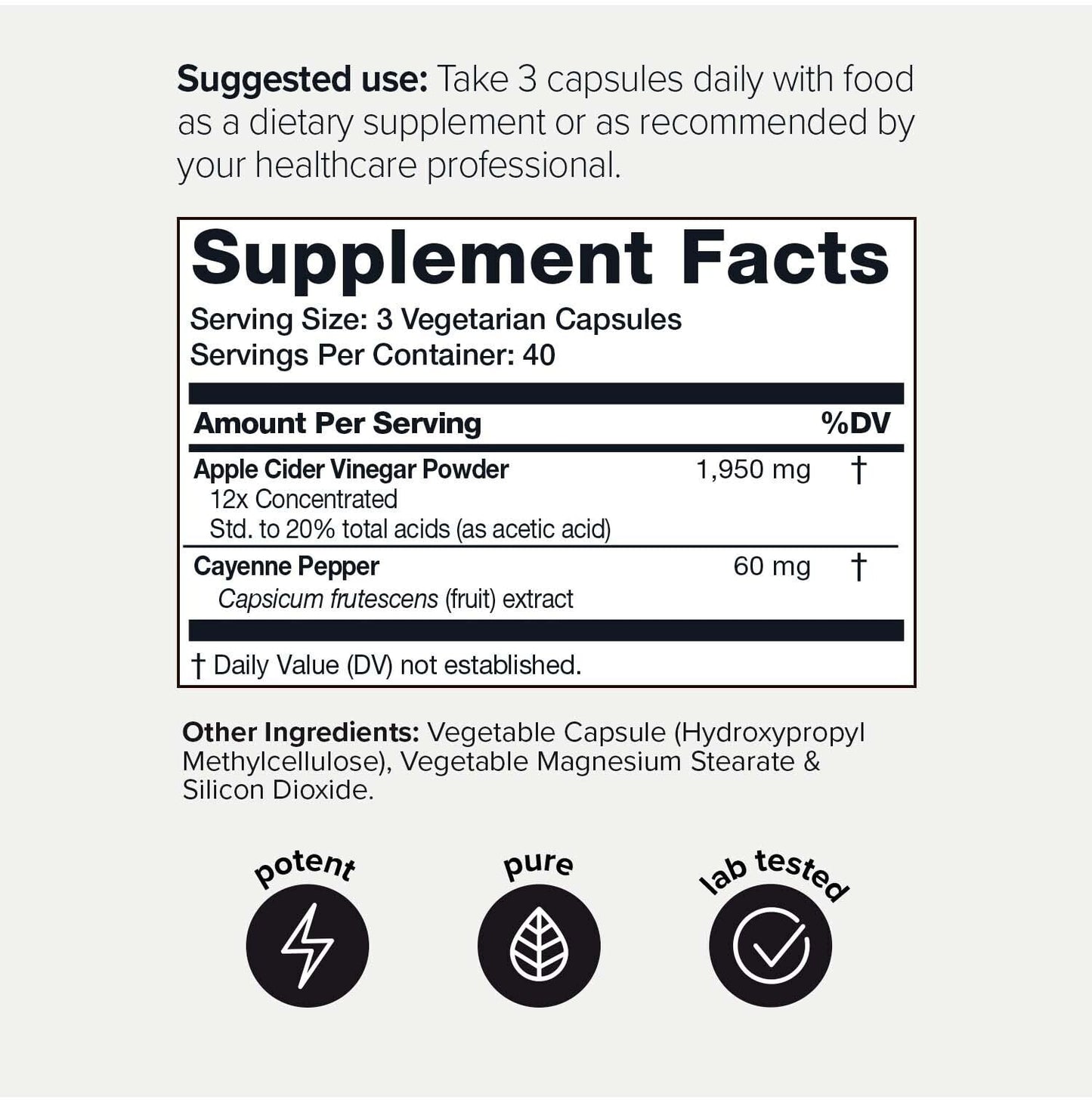Apple Cider Vinegar Capsules - Ultra High Potency 2,010mg Formula with 20% Acetic Acid & Cayenne Pepper - Made with The Mother - Third-Party Lab Tested - 120 Capsules