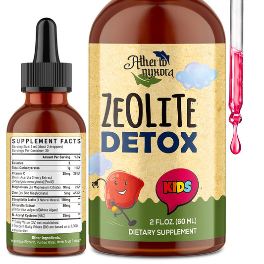 Atherionyxora Zeolite Detox for Kids - Detox Supplement Dual Detoxification, Gentle & Natural & Sweet-Tasting, Contains Clinoptilolite Zeolite, Vitamin C, Magnesium, and Zinc,60ml