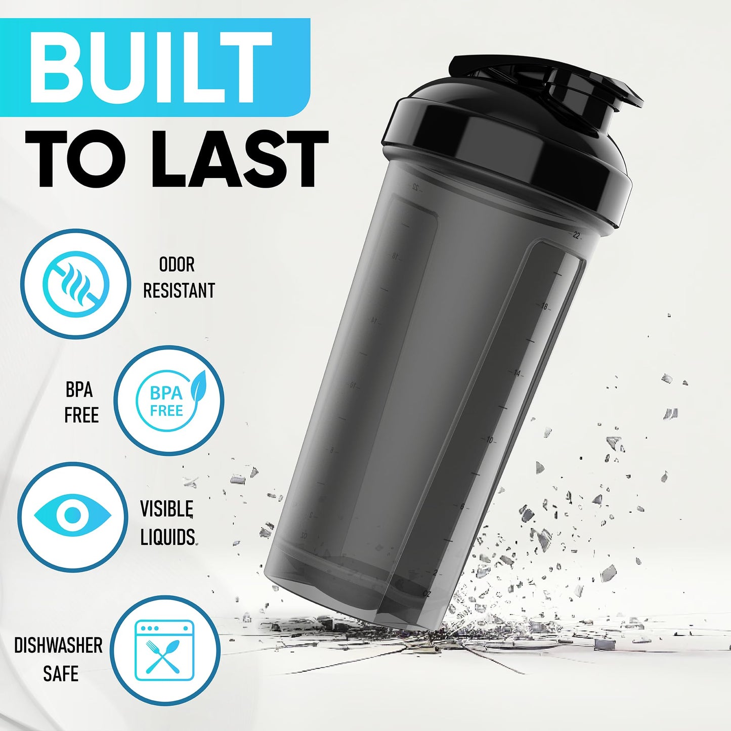 WrexX 2 Pack Protein Shaker Bottle - upto 28oz, 2x Shaker Ball, Portable Pre Workout Whey Protein Shaker Cups for Protein Shakes, Leak Proof Shaker Bottles for Protein Mixes