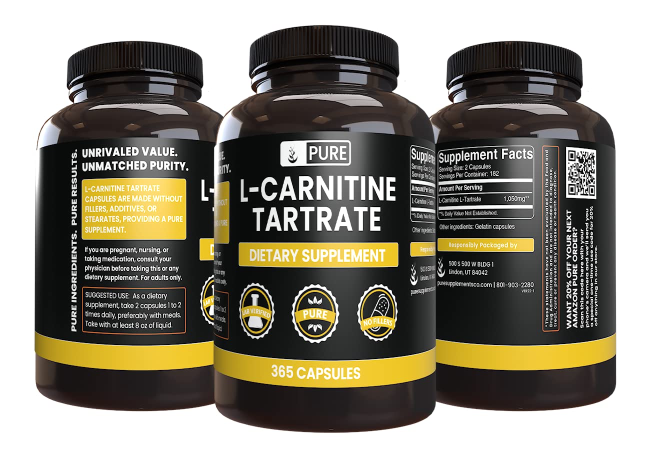 Pure Original Ingredients L-Carnitine Tartrate (365 Capsules) No Magnesium Or Rice Fillers, Always Pure, Lab Verified