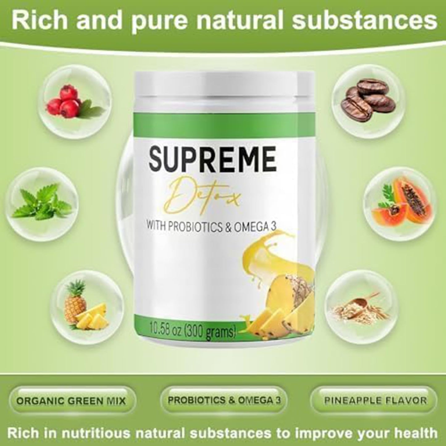 Supreme Detox,Supreme Detox Supplement Healthcare Natural Fiber Powder,Gut Cleanse Detox for Women & Men,300g/Bottle (2PCS)