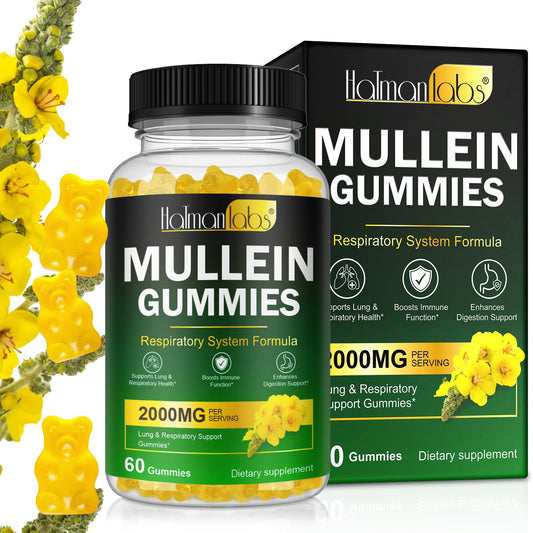 Ruduwu Mullein Gummies for Lung Detox, 2000mg Mullein Leaf Extract for Respiratory & Digestive & Immune Support w/Quercetin, Bromelain, Elderberry & Marshmallow, Vegan 60 Gummies