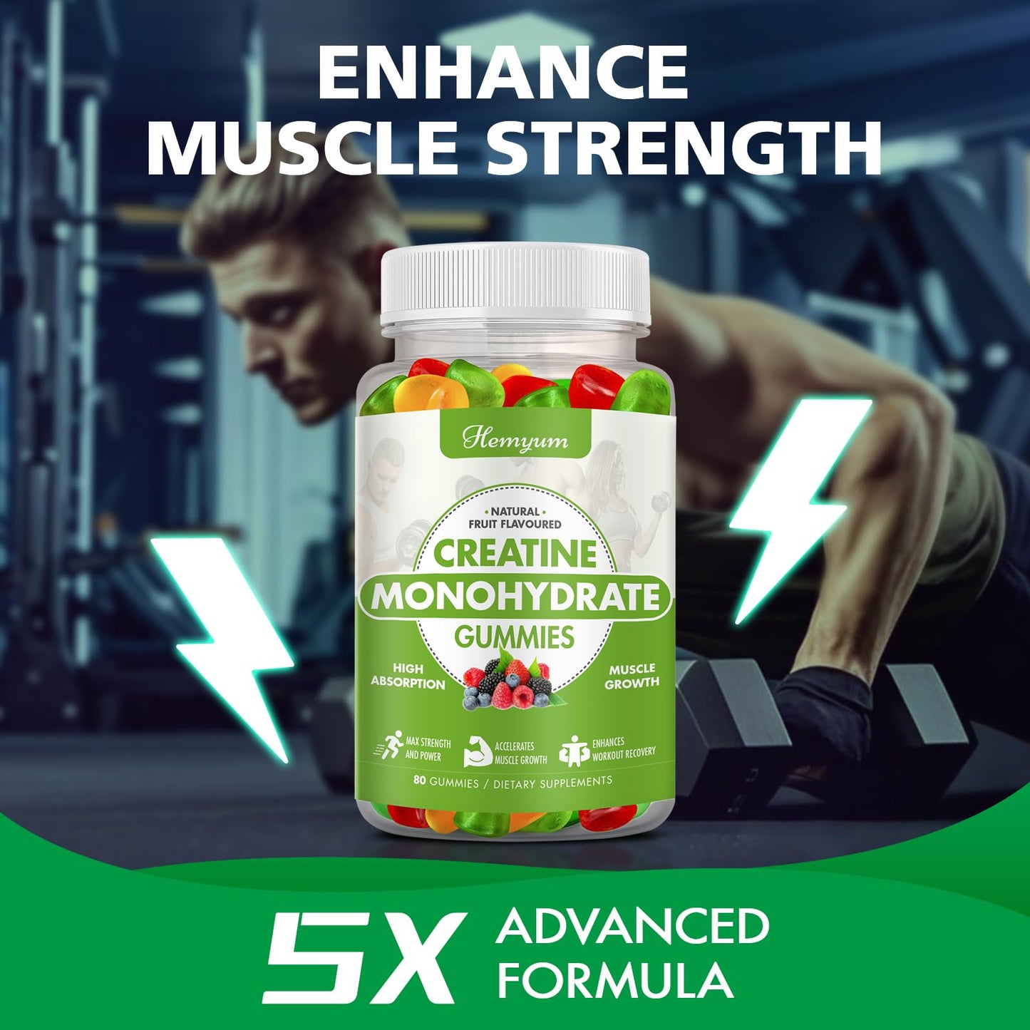 Creatine Monohydrate Gummies for Men & Women,160 Count Chewables Creatine for Women Enhanced Muscle Strength,Boost Focus and Endurance,Muscle Builder,L-Taurine + Vitamin B12,Vegan, Gluten-Free