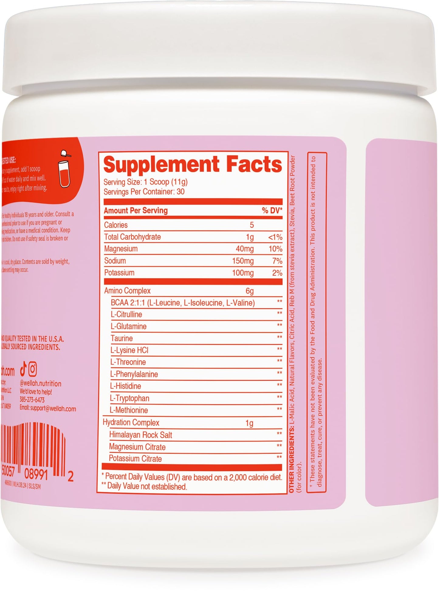 Wellah So Long Soreness BCAA Powder (Strawberry Mango Flavored) 30 Servings - with Hydration Complex
