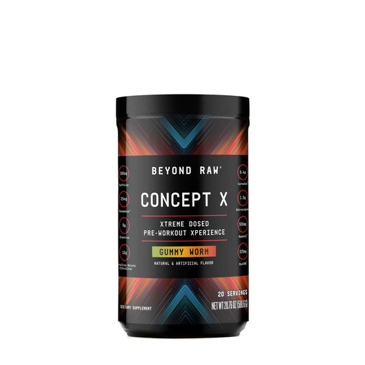 BEYOND RAW Concept X | Clinically Dosed Pre-Workout Powder | Contains Caffeine, L-Citrulline, Creatine, and Beta-Alanine | Gummy Worm | 20 Servings