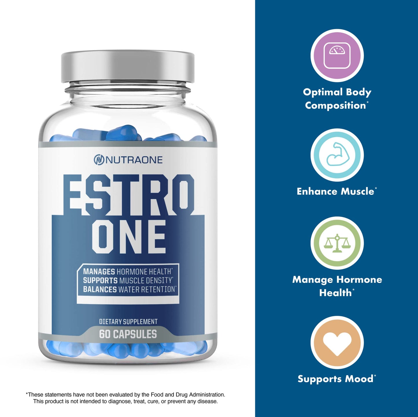 NutraOne EstroOne Hormone Support for Men Natural Strength, Mood, and Drive Support* (60 Capsules)