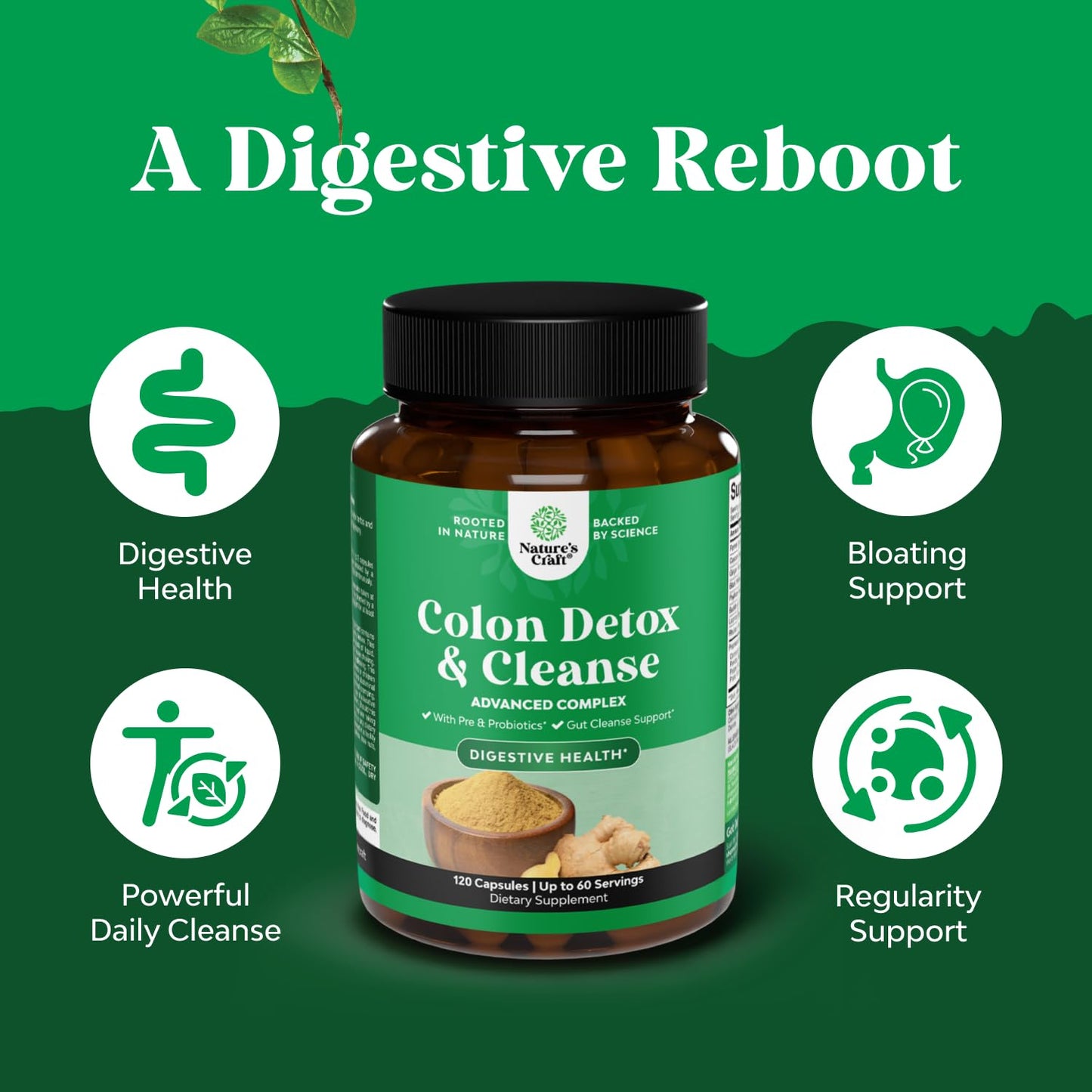 Herbal Colon Cleanse for Women & Men - 15 Day Gut Cleanse Detox for Women with Senna Leaf Cascara Sagrada & Psyllium Husk for Fasting Acting Relief - 3rd Party Tested Made in the USA (60 Servings)