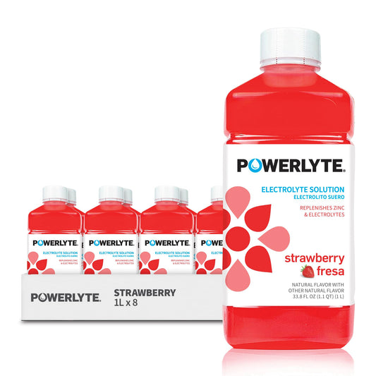 POWERLYTE Sport Hydration Electrolyte Solution Drink for Rehydration | Strawberry | 1 Liter | 8-Pack