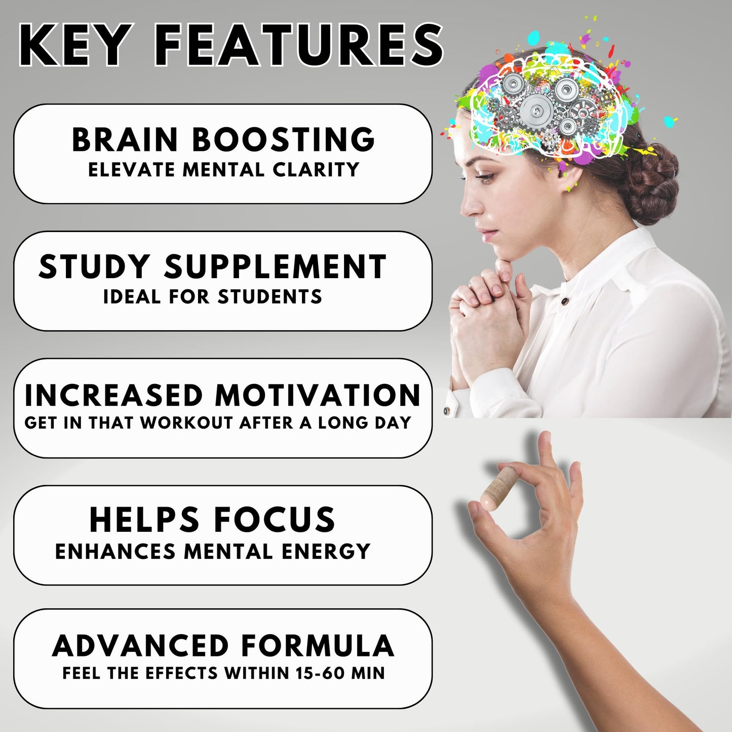 Focus Pep Addrell Energy Stimulant Pills- Natural Nootropic Brain Supplement Alternative Pill & Study Supplements Substitute to Elevate Mental Clarity for Women & Men OTC- 60 Mind Booster Capsules