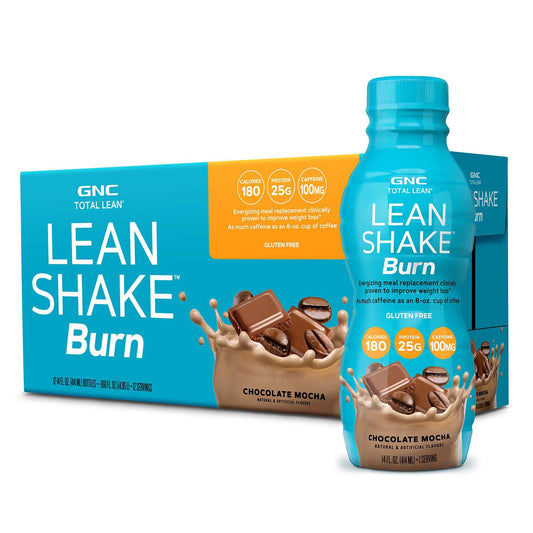 GNC Total Lean Shake Burn Ready to Drink Shake | 25g Protein Fueled On-The-Go Meal Replacement For Energy And Weight Loss | Chocolate Mocha | 12 Bottles