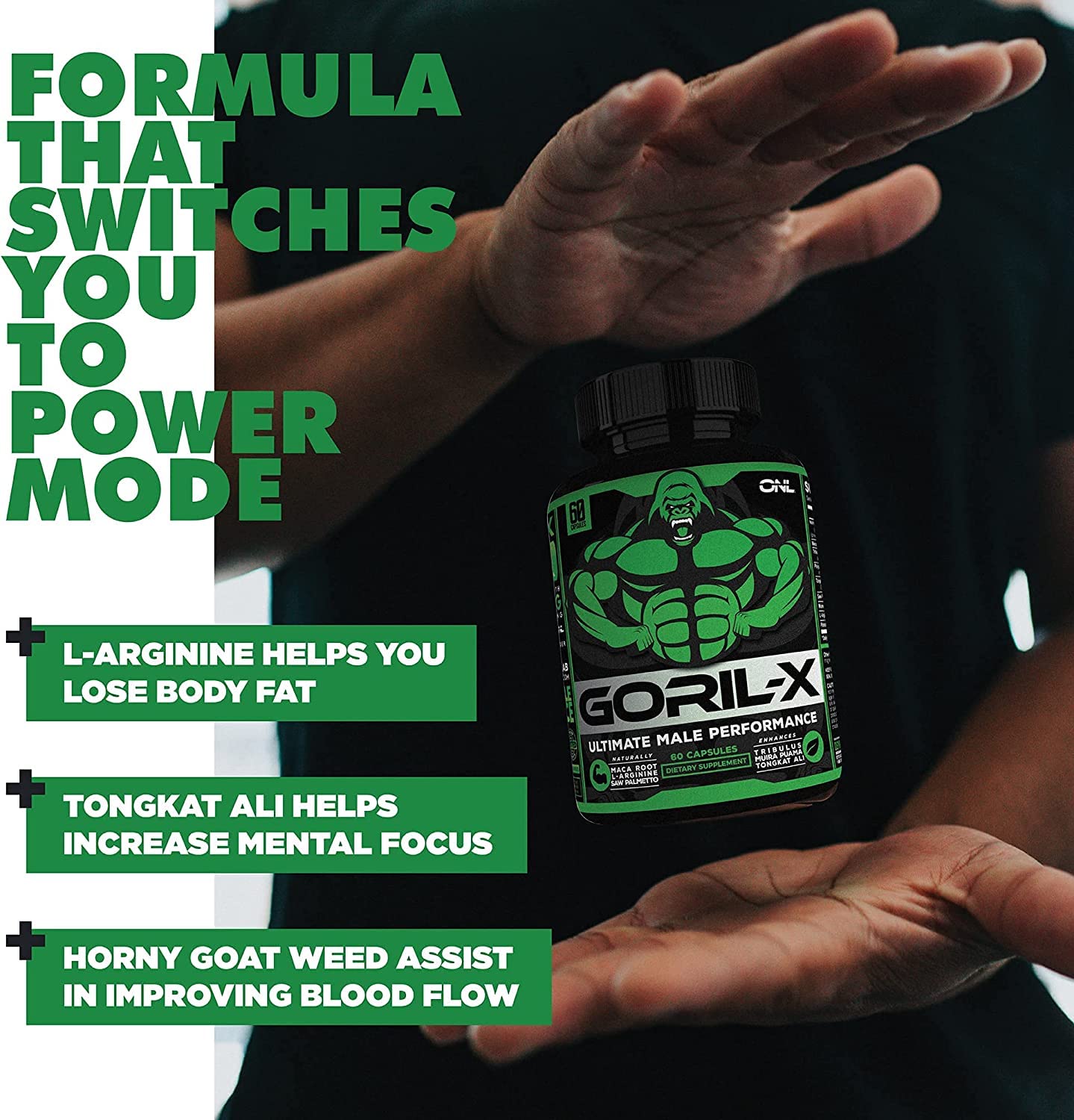 Testosterone Booster for Men - Workout Testosterone Supplement - Goril-X Libido Booster for Men - 1000mg Male Enhancing Horny Goat Weed, Maca Root, Tongkat Ali - Increase Stamina & Energy - 2 Pack