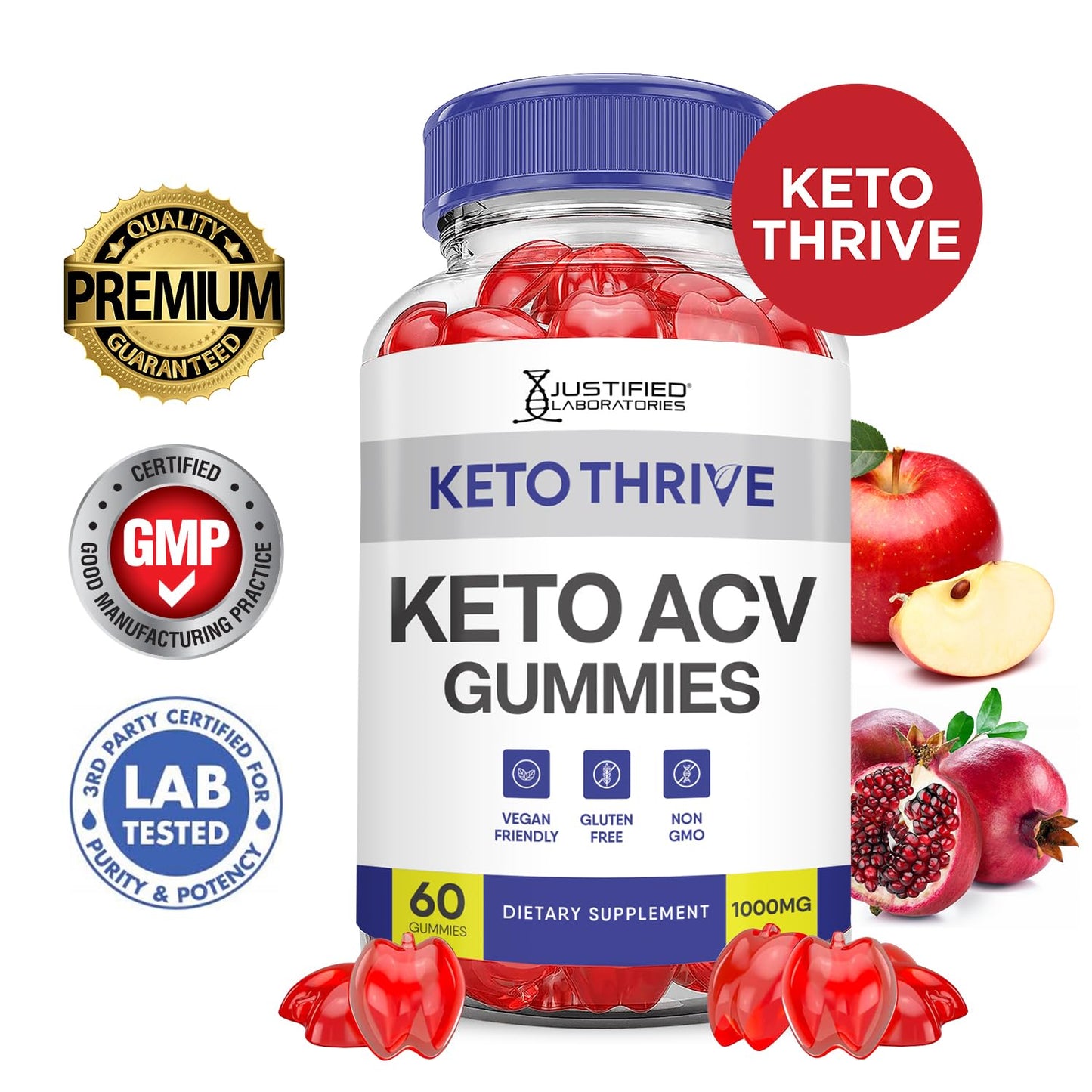 (5 Pack) Keto Thrive Keto ACV Gummies Advanced Formula 1000MG Keto Thrive Keto Gummies Apple Cider Vinegar Formulated with Pomegranate Beet Juice Powder B12 Vegan Non GMO 300 Gummys