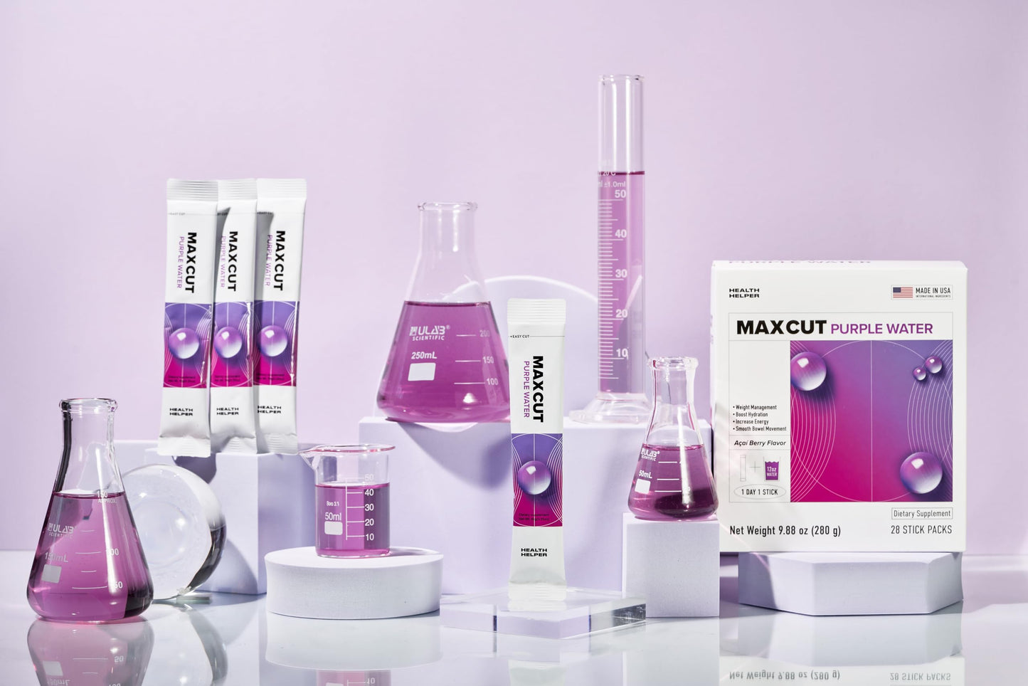 Maxcut Purple Water: 4-in-1 Natural Supplement for Effective Weight Management and Metabolism, Prebiotic Gut Health, Hydration, Natural Energy - All Free from Gluten, Dairy, Sugar, Soy, and Caffeine