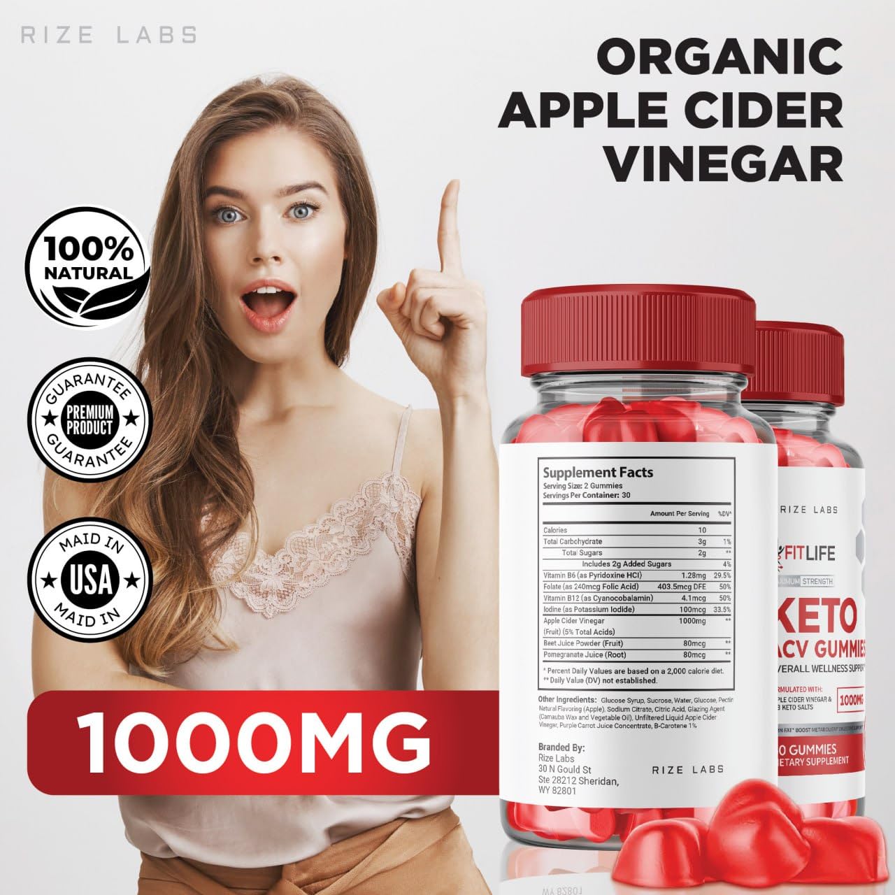 rize labs - FitLife Keto ACV Gummies, Supports Weight Loss with Apple Cider Vinegar, Extra Strength Supplement Helps in Reducing Belly Fat (60 Gummies)