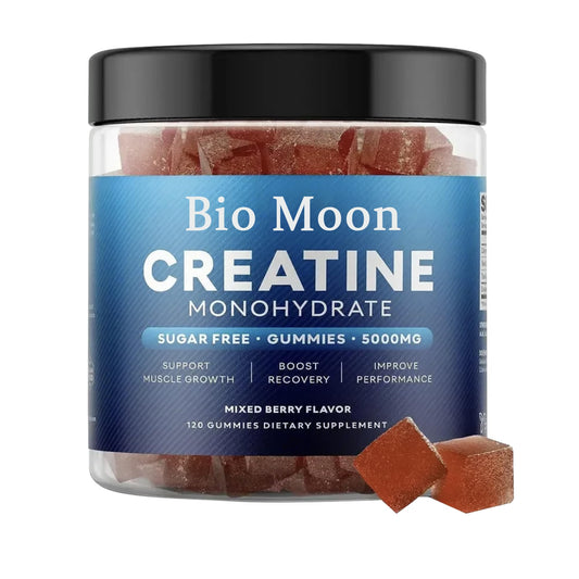 Bio Moon Creatine Monohydrate Gummies 5000mg for Men & Women, Chewables Creatine Monohydrate for Muscle Strength, Energy Boost, Pre-Workout Supplement(120 Count)- Mixed Berries Flavour
