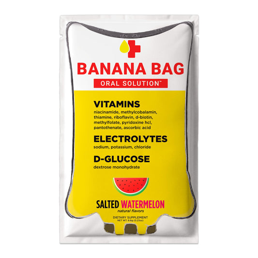 Banana Bag Oral Solution Packets - Salted Watermelon 30pk | A Refreshing Blend of Electrolytes, Vitamin C, and B-Complex for Hydration and Energy. Convenient, Easy-to-Mix, and Perfect for Daily Use.