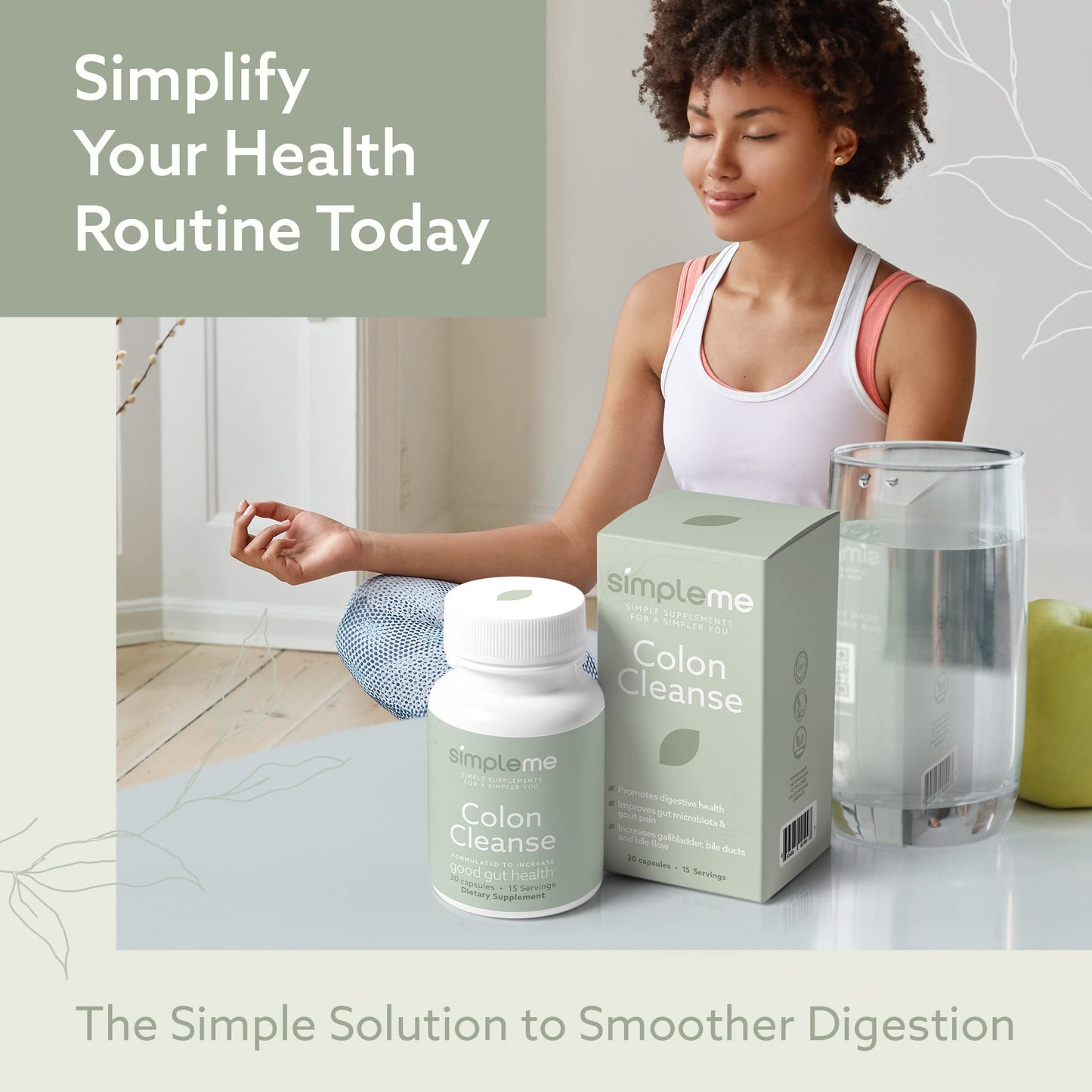 SIMPLEME Colon Cleanse Detox, Natural Constipation Relief for Adults, Fast Bloating Relief Colon Cleanser for Women & Men, 30-Day Gut Support Weight Management, 1 Day Detox Cleanse, 30 Capsules