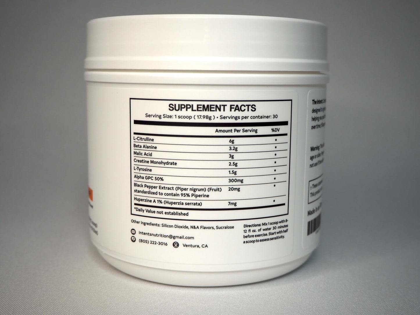 Intents Nutrition Pre workout - Stim Free, Caffeine Free, Energy, Endurance, Focus, Strength