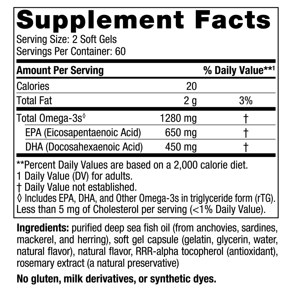 Nordic Naturals Ultimate Omega, Lemon Flavor - 120 Soft Gels - 1280 mg Omega-3 - High-Potency Fish Oil Supplement with EPA & DHA - Promotes Brain & Heart Health - Non-GMO - 60 Servings