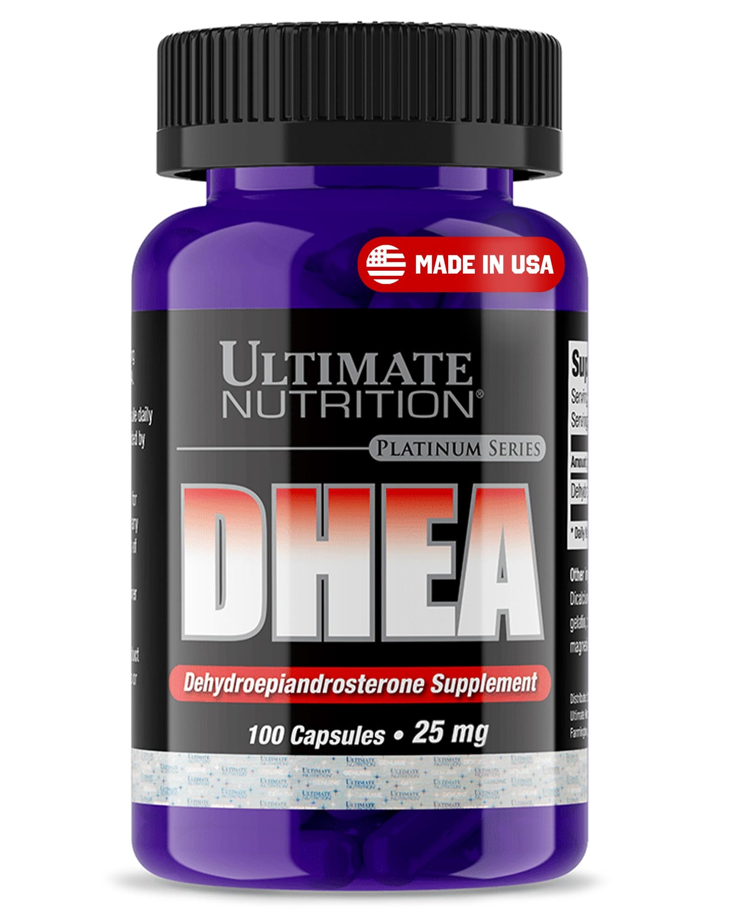 Ultimate Nutrition DHEA Supplement for Men & Women, 25mg - Max Strength Testosterone, Libido & Metabolism Booster for Hormonal Balance & Lean Muscle Growth - Pure Dehydroepiandrosterone, 100 Capsules