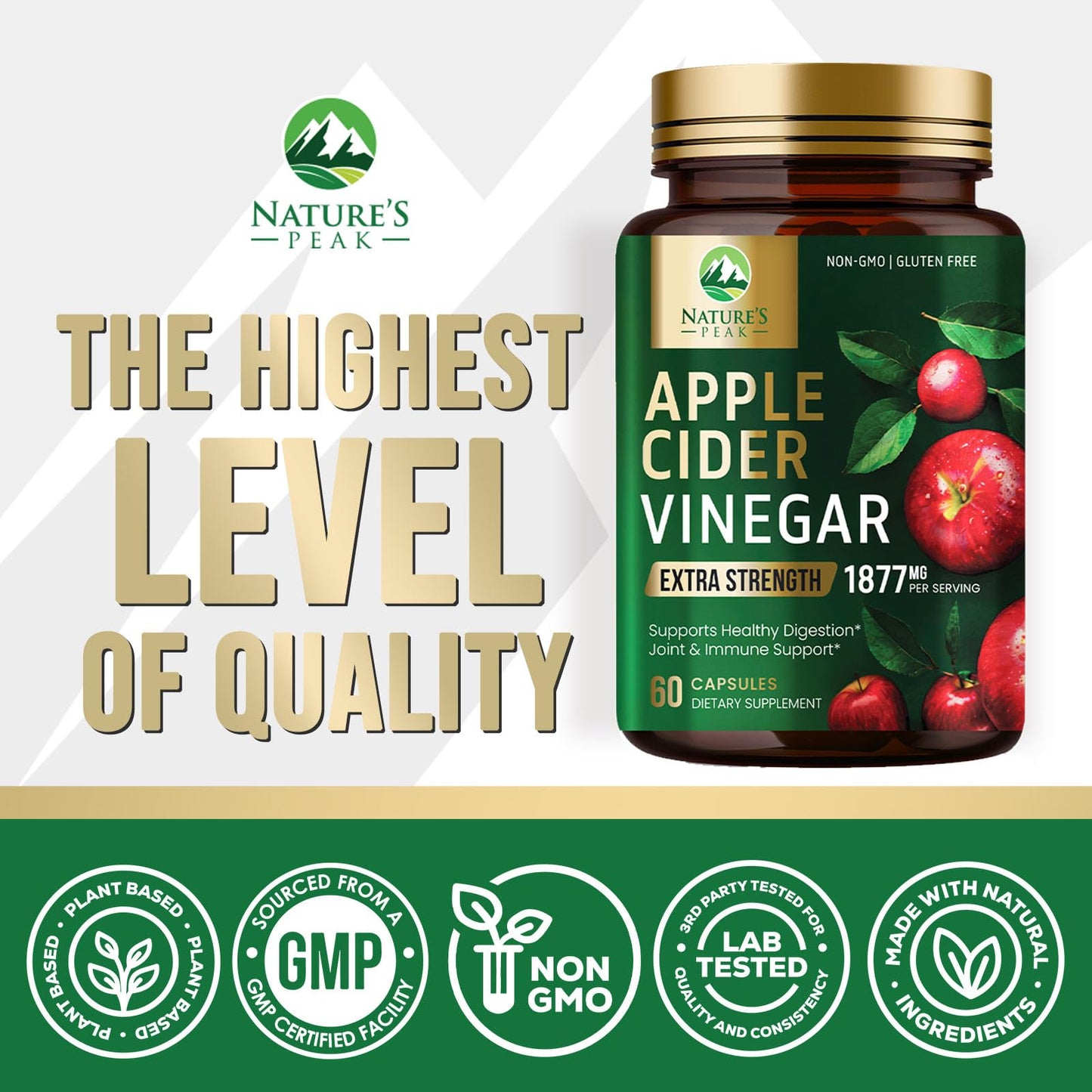 Apple Cider Vinegar Capsules - Extra Strength ACV Supplement with Vitamin D3 & Zinc for Energy, Digestion & Immune Support Balance - Non-GMO, Gluten-Free ACV Pills for Detox & Cleanse - 60 Capsules