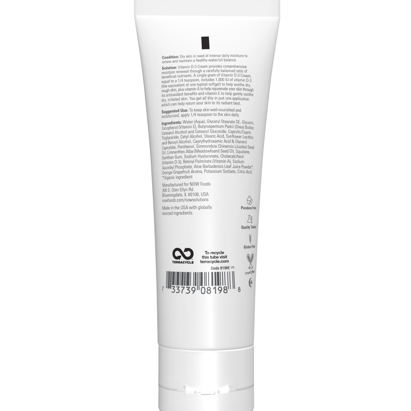 NOW Solutions, Vitamin D-3 Cream 1,000 IU Per Gram, High-Potency, Intense Moisture, 4-Ounce