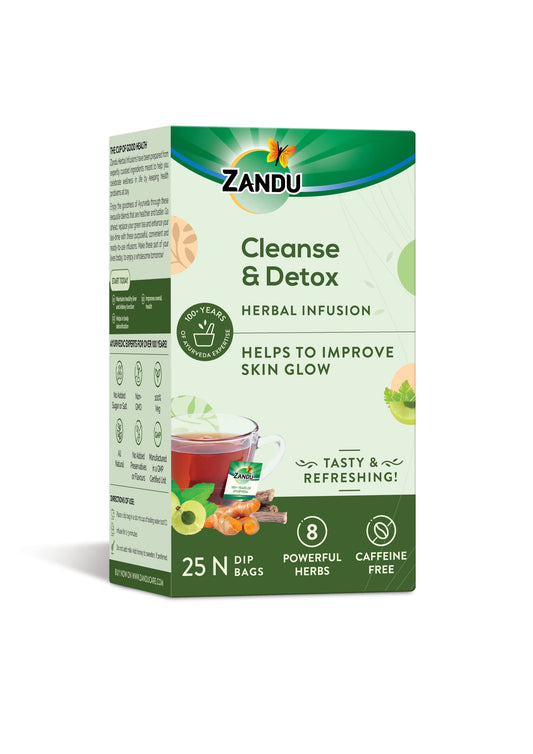Zandu Cleanse & Detox Herbal Infusion: Use This Tea Bag To Give Your Body The Gift Of Good Health, Helps Improve Skin Glow & Detoxifies The Body (25 Tea Bags), Green Tea, 90 Gram