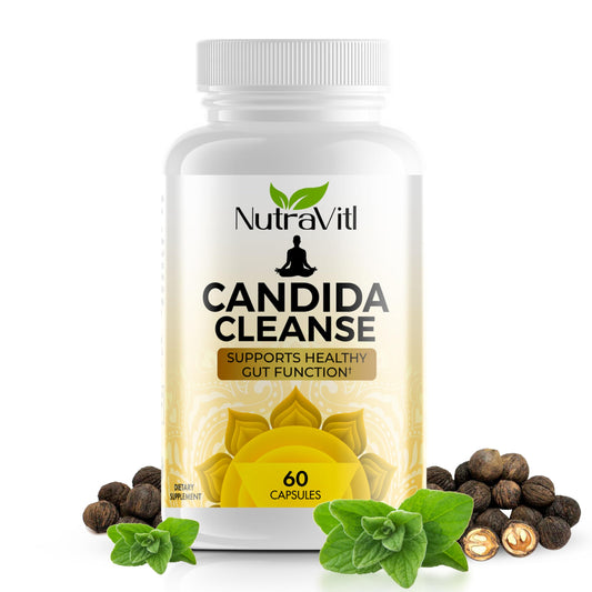 Candida Cleanse (60 Capsules) Gut & Colon Support for Men & Women - Candi Support Natural Herbs for Intestinal Overgrowth Detox - Includes Oregano Leaf, Wormwood, Black Walnut, Caprylic Acid
