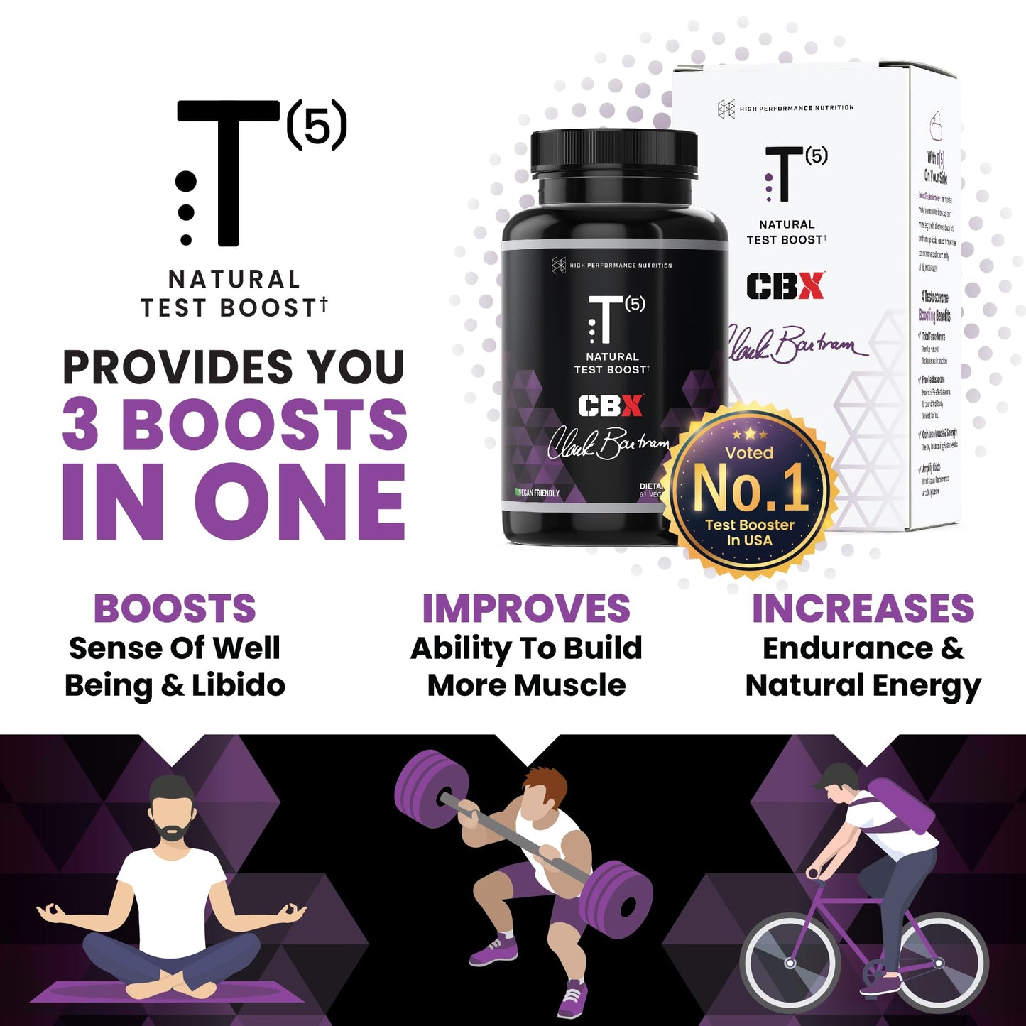 HPN T(5) Testosterone Optimization Booster | Natural Testosterone Supplement with Testofen | Increase Endurance & Energy | Improve Ability to Build Muscle with LJ100 | Vegan Friendly | 81 Capsules