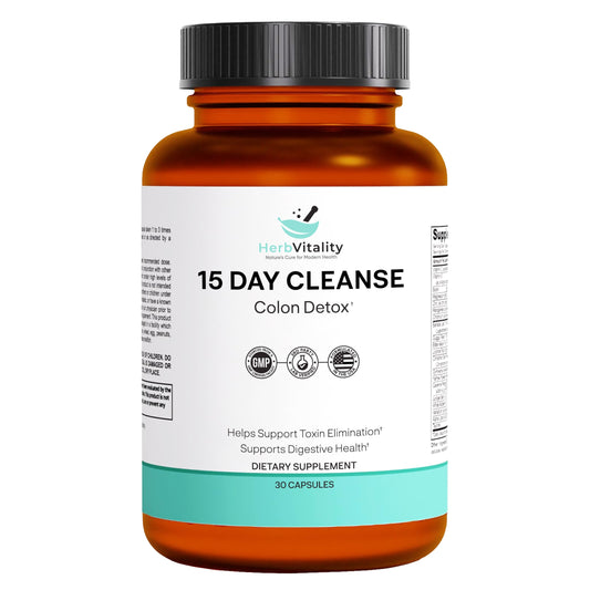 Herb Vitality 15-Day Colon Cleanse for Gut Health - Probiotics for Men & Women, Candida Cleanse, Aloe Vera, Licorice Root, Psyllium Husk - Supports Digestive & Immune Health, Detox & Kidney Cleanse