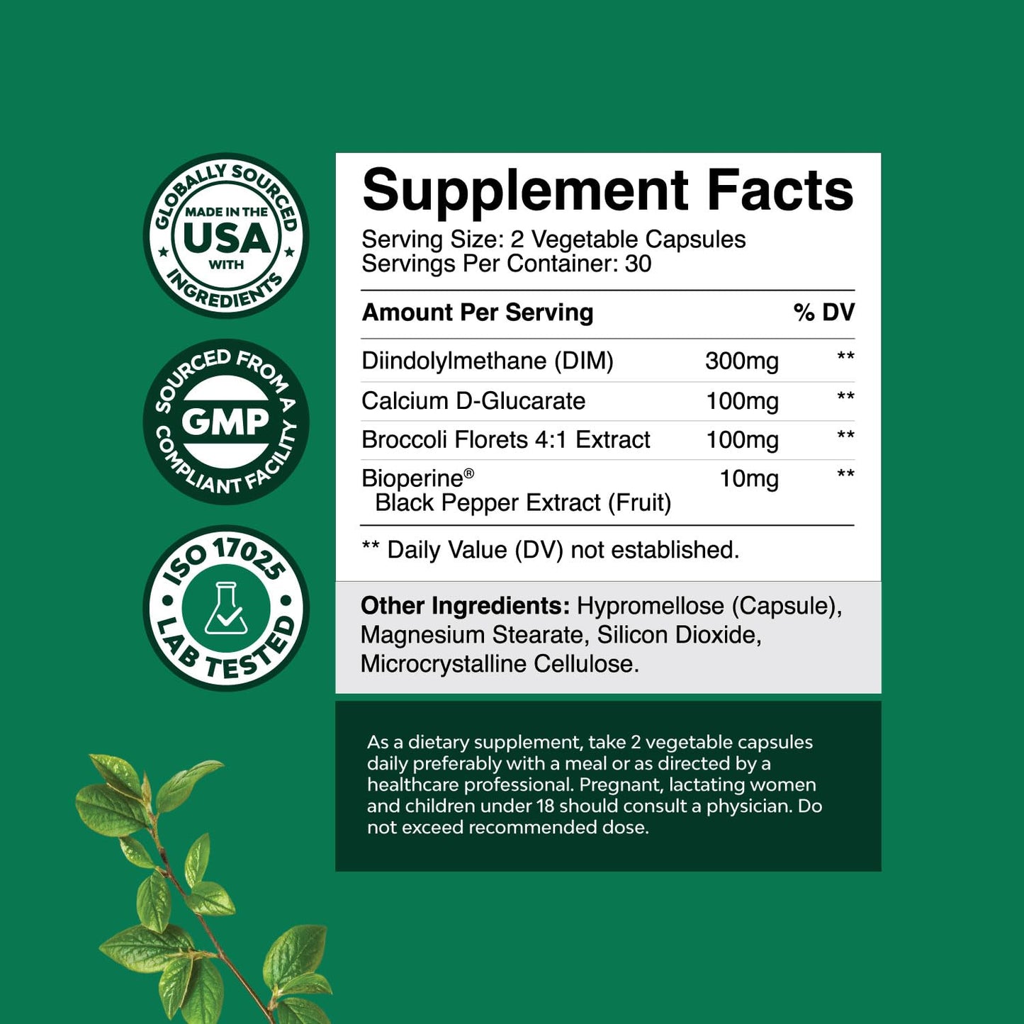 Pure DIM Supplement for Men with Bioperine - DIM Estrogen Blocker for Men for Hormone Balance & Prostate Health - Diindolylmethane Testosterone Complex with Broccoli Florets - 60 Capsules