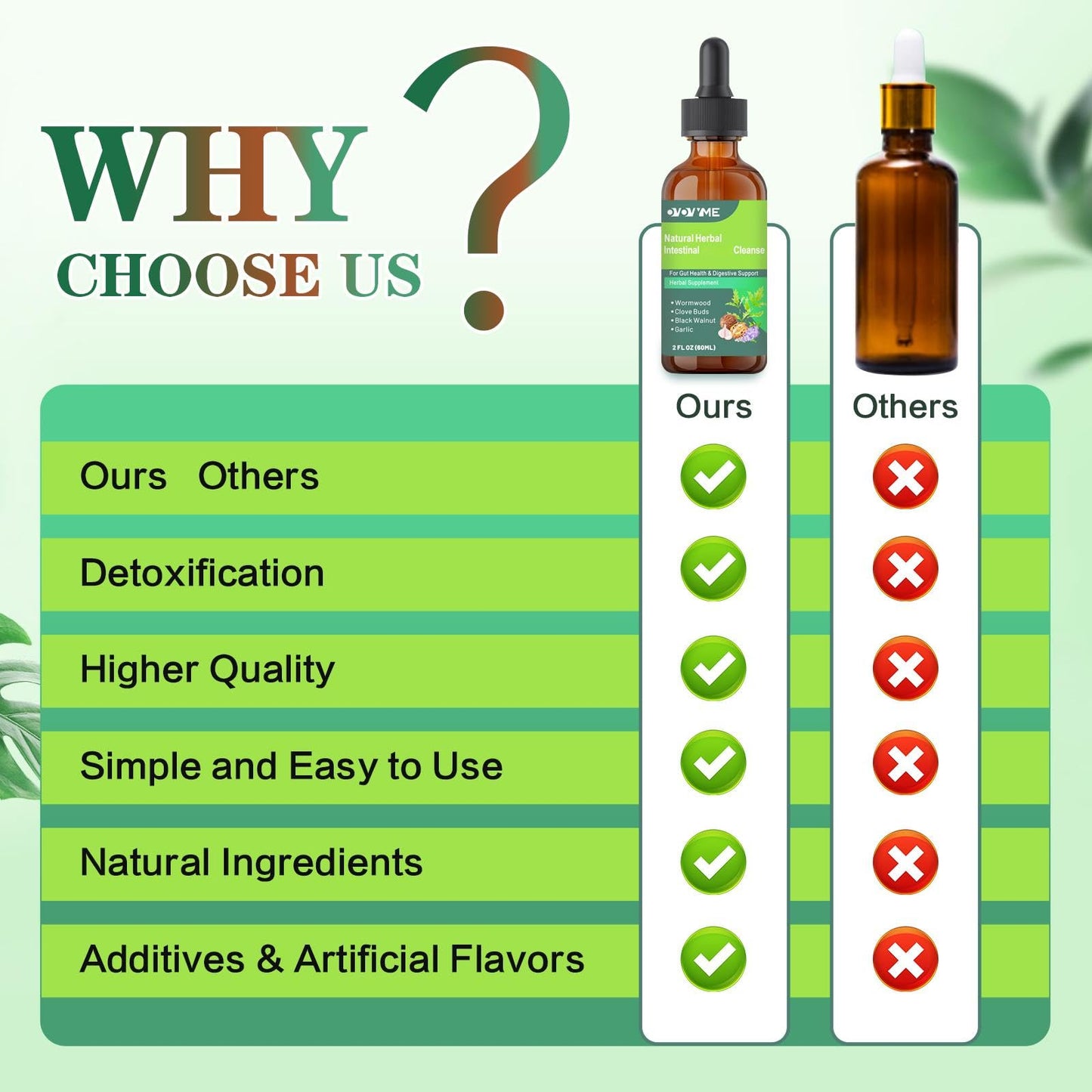 OVOVYME Natural Herbal Intestinal Cleanse, 2 fl oz, Gut Health Support with Wormwood, Black Walnut, Clove, Garlic