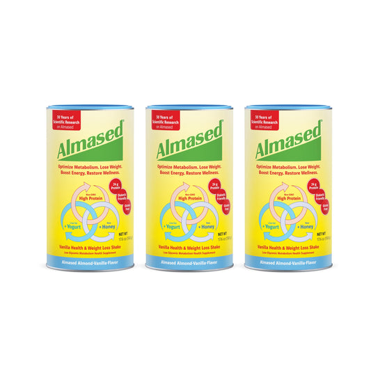 Almased Vanilla Meal Replacement Shake - Low-Glycemic High Plant Base Protein Powder- Nutritional Weight Health Support Supplement - Vanilla Flavor - 17.6 oz (1.1 Pound (3 Pack))