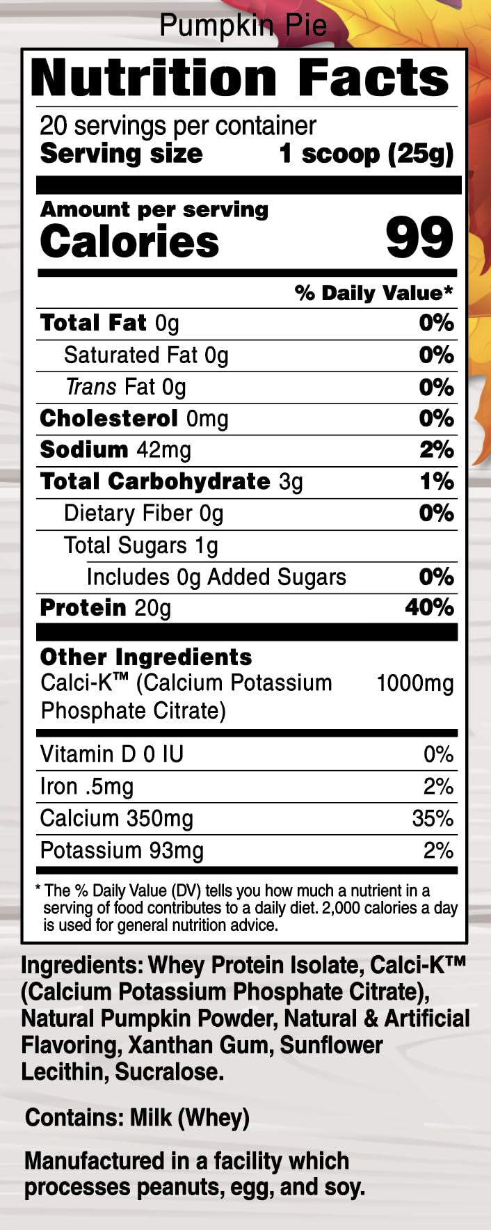 Bariatric Eating Inspire Pumpkin Pie 20g Whey Protein Isolate Powder with Calcium