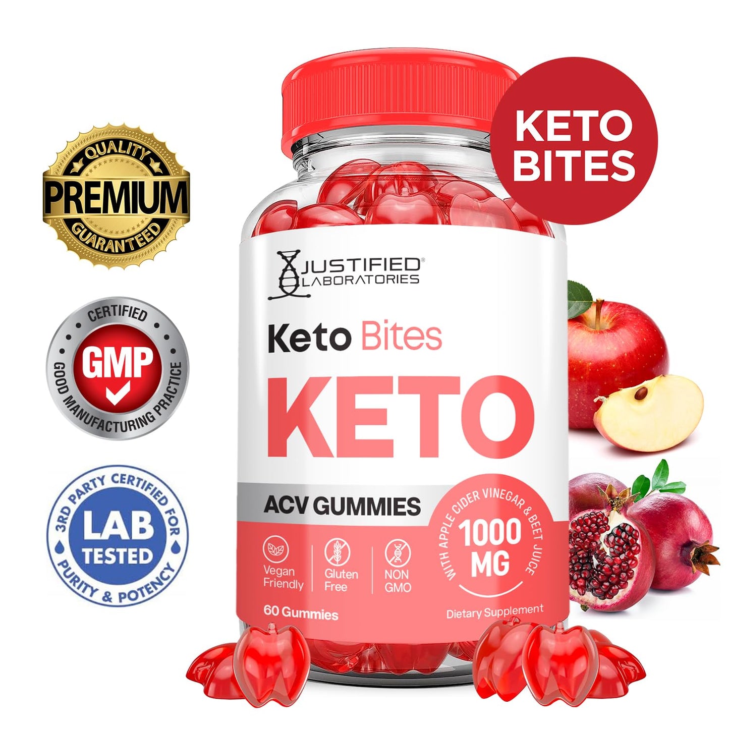 (2 Pack) Keto Bites Keto ACV Gummies Advanced Formula 1000MG Keto Bites Keto Gummies Apple Cider Vinegar Formulated with Pomegranate Beet Juice Powder B12 Vegan Non GMO 120 Gummys