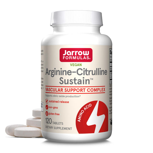 Jarrow Formulas® Arginine-Citrulline Sustain™, Dietary Supplement, Vascular Support Complex for Nitric Oxide Production and Cardiovascular Health, 120 Tablets, 60 Day Supply