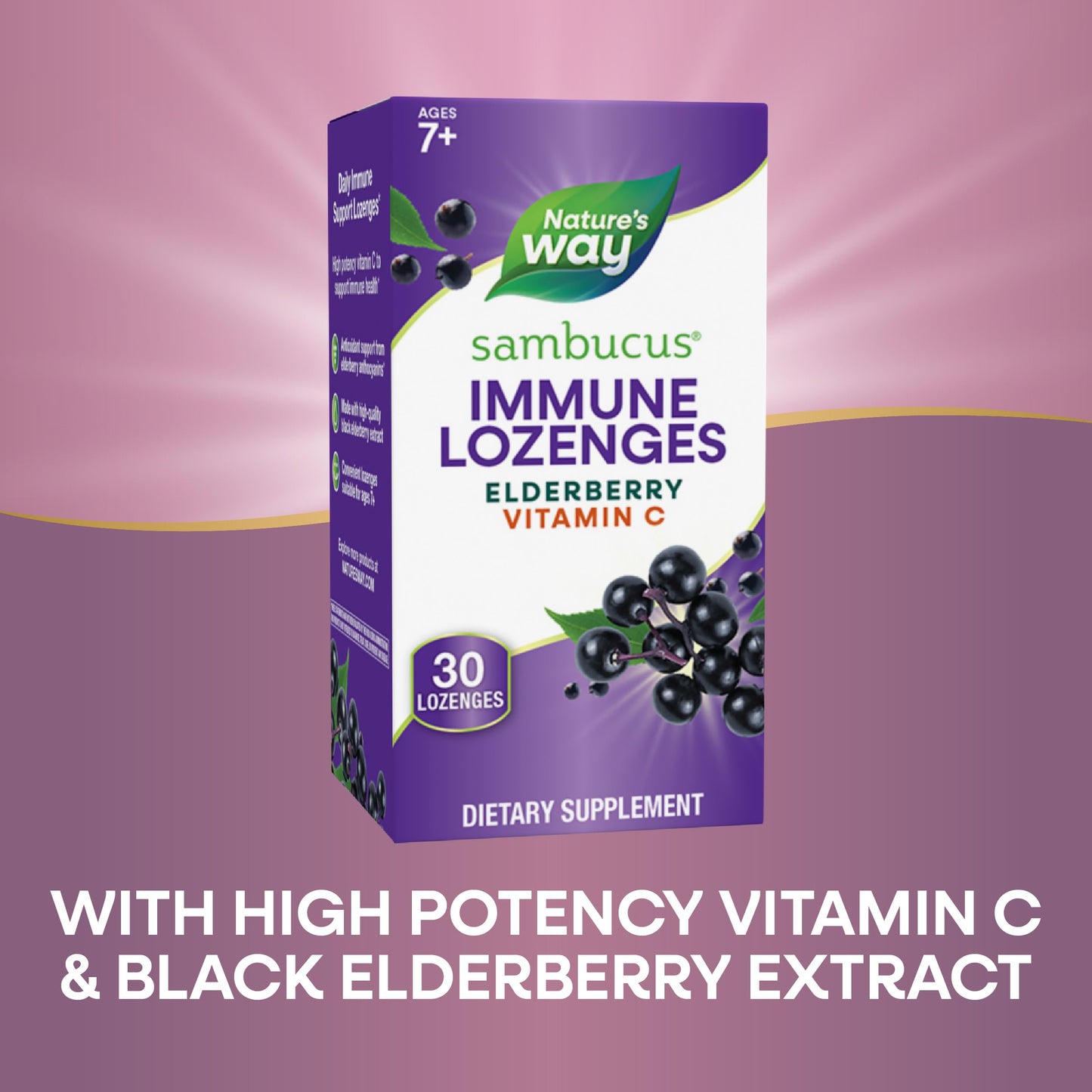 Nature's Way Sambucus Immune Lozenges, with Vitamin C, Black Elderberry Extract, Immune Support*, 30 Lozenges (Packaging May Vary)