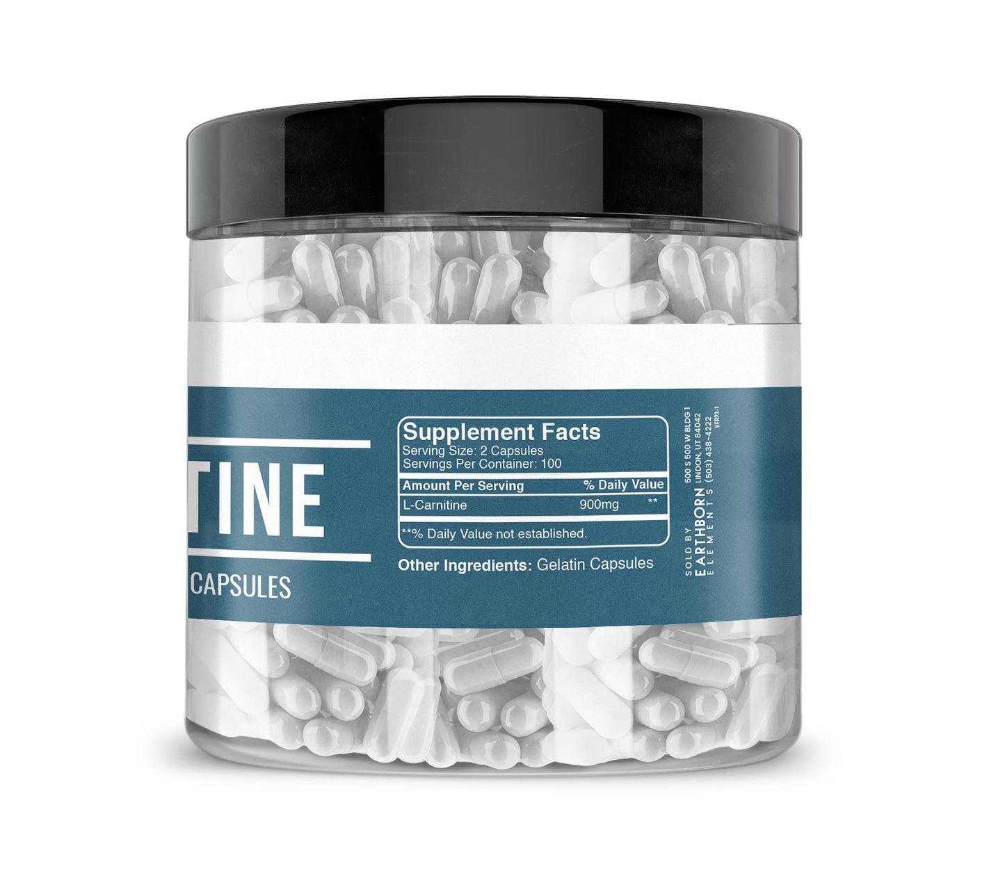 Earthborn Elements L-Carnitine (200 Capsules), Pure & Undiluted, No Additives