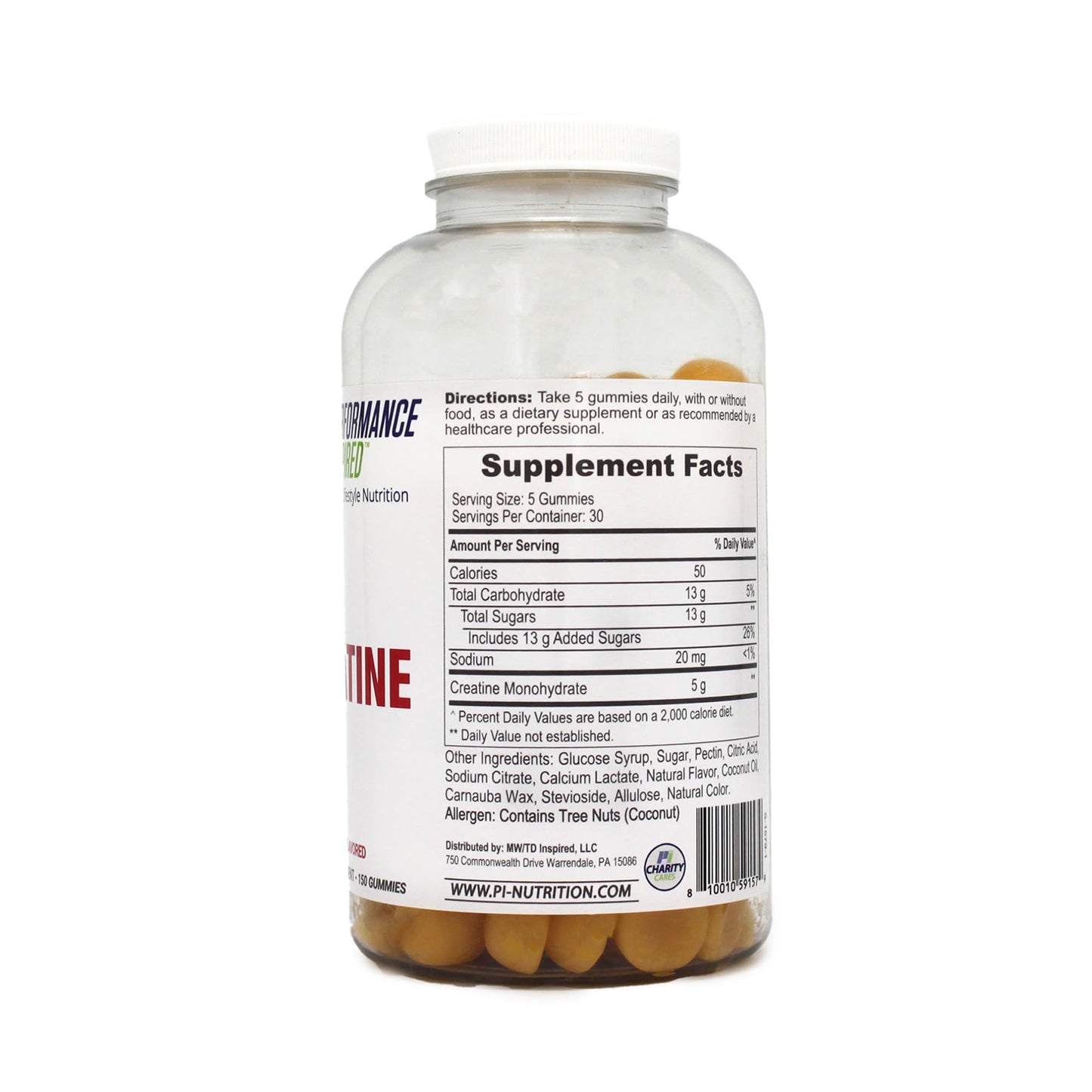 PERFORMANCE INSPIRED Creatine Gummies - 5g Creatine Monohydrate - Muscle Recovery & Strength Support - Lemon Flavor - 150 Count