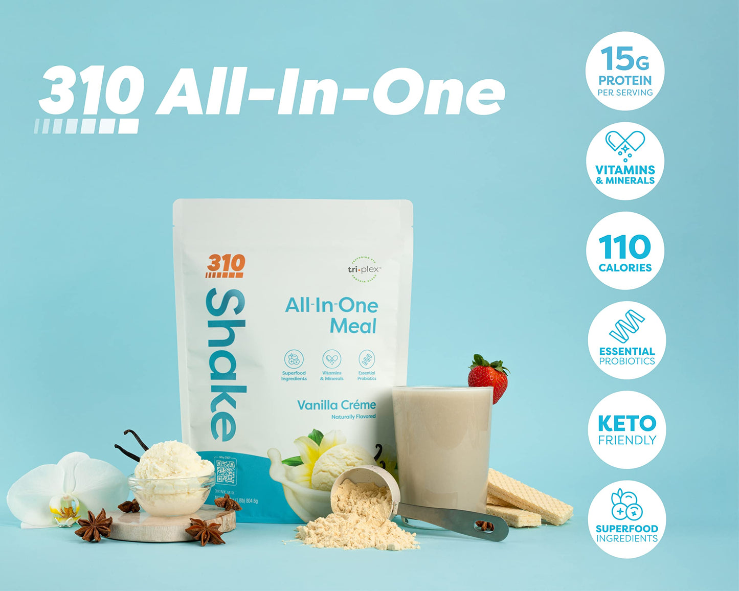 310 Nutrition - All-In-One Meal Replacement Shake - New Formula with Fiber Rich Vegan Superfood Blend - Natural Sweeteners - Low Carb Shake, Keto & Paleo Friendly - Gluten Free - 26 Essential Vitamins & Minerals - Triple Flavor Pack