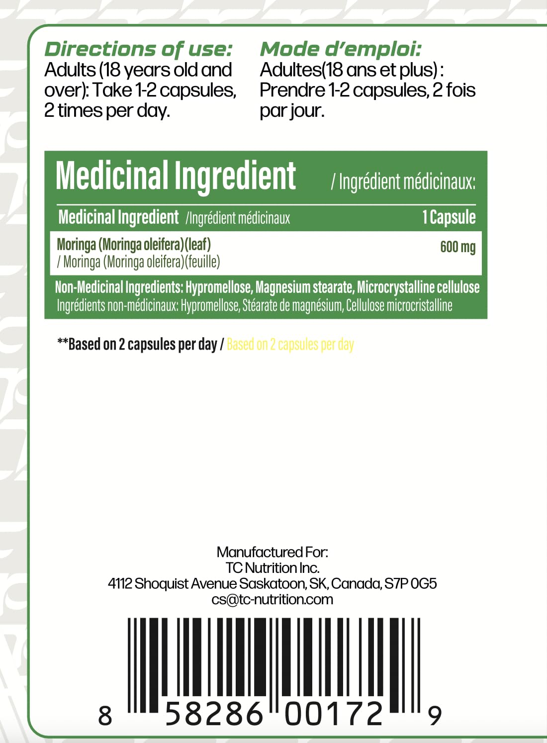 TC Nutrition - Moringa Leaf, 60 Capsules (60 Count)