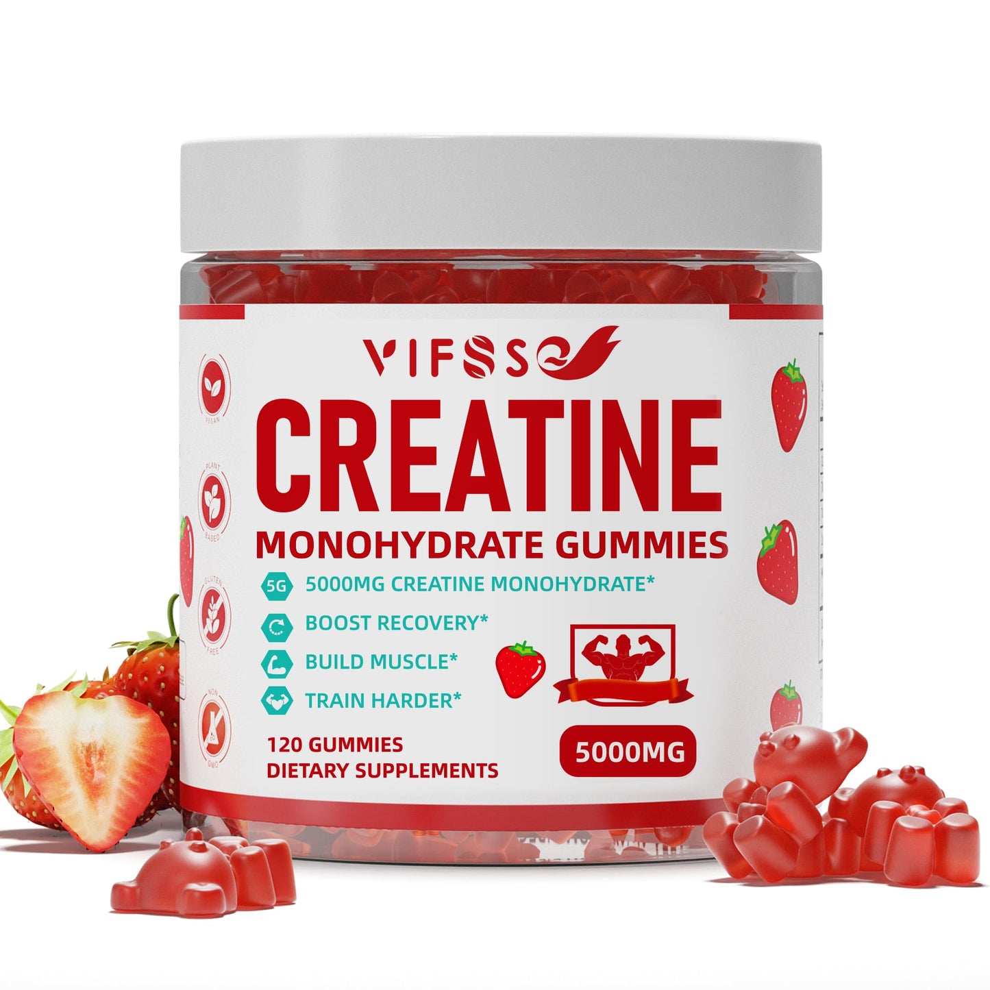 VIFSSG Creatine Monohydrate Gummies 5 g for Men & Women, 120 Sugar Free Gummies with 200 Mg Magnesium Glycinate, 200 Mg L-Threonate for Muscle Support, Energy Boost