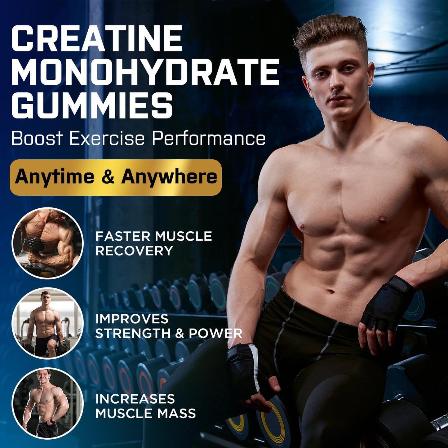 Creatine Monohydrate Gummies for Men & Women Pre Workout Gummies with Taurine, Vitamin B6 & B12 Creatine Monohydrate Chewable for Increase Strength, Energy, Endurance, Muscle, Vegan, Organic