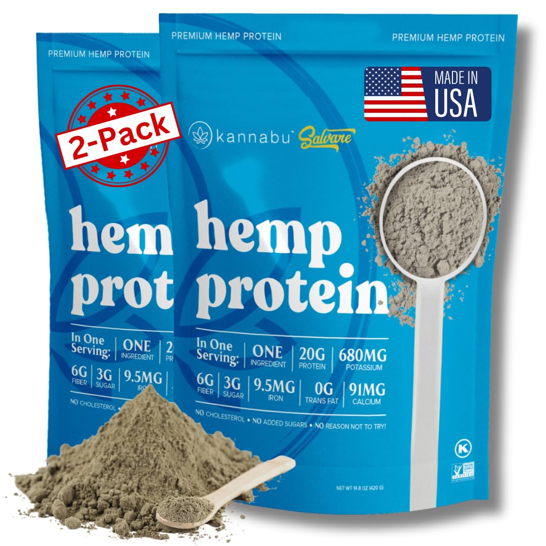 Kannabu Hemp Protein Powder | 20G Plant Protein Per Serving | All Natural Fiber Iron Potassium Magnesium Omega 3 6 9 | Hemp Seeds Superfood | Vegan Gluten Free Kosher Keto (14.8 oz - Pack of 2)