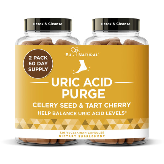 Purge! Uric Acid Flush - Eat & Drink What You Want - Detox and Cleanse with Celery Seed Extract, Tart Cherry & Chanca Piedra for Effective Joint Support & Active Mobility - 120 Soft Vegan Capsules