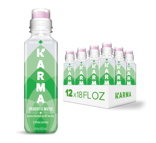 Karma Wellness Flavored Probiotic Water Watermelon Wild Berry 18 Fl Oz Pack of 12 Immunity and Digestive Health Support Low Calorie 2 Billion Active Cultures